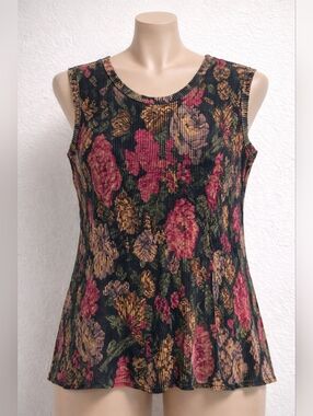 D.C.I Pleated Floral Top Sleeveless Stretchy Blouse Size M/L